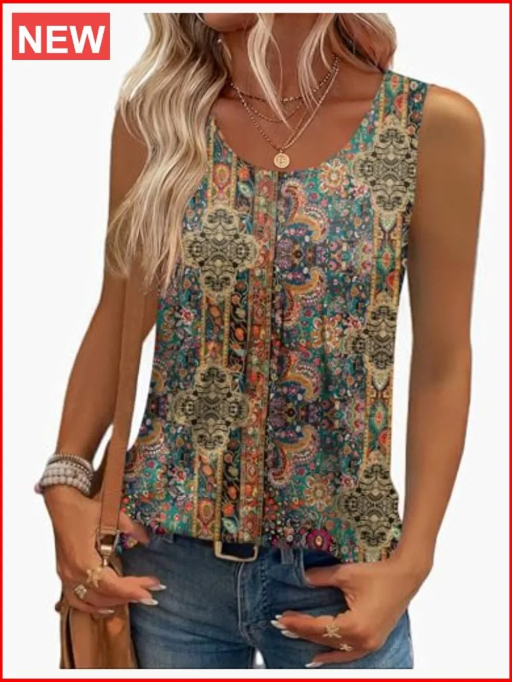 Sleeveless Pleated Tank Top Loose Fit Summer Tunic Business Casual Blouse - Picture 2 of 6